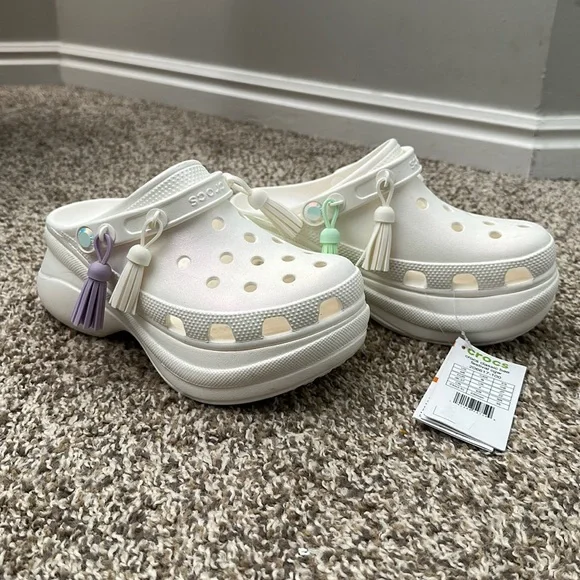White Bae Iridescent Crocs Crocs Platform Y2K Bae Festival Tassel